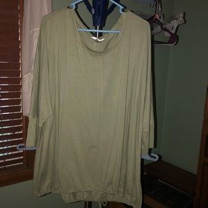 CJ Banks olive green tie-front 3/4 sleeve knit shirt size 3X